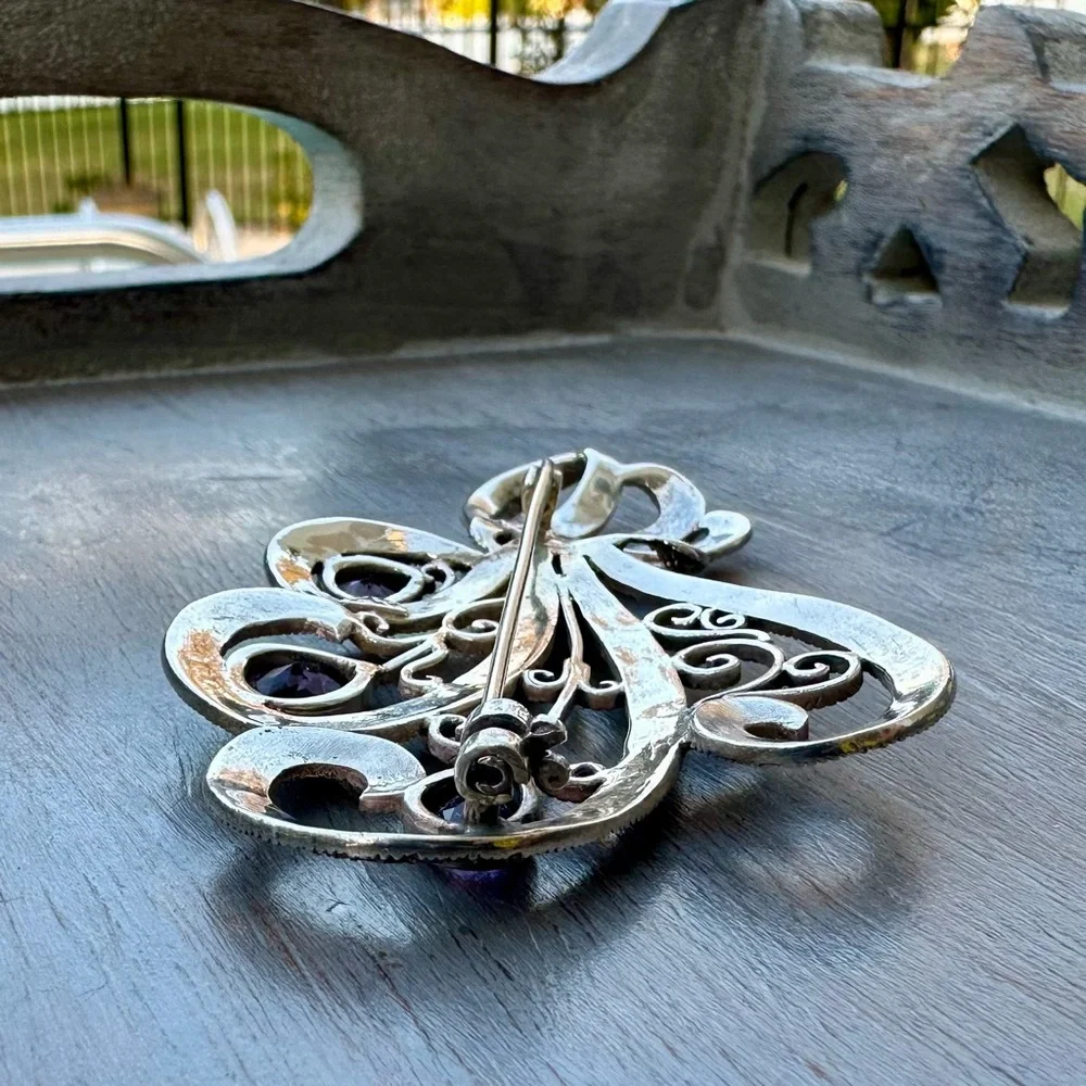 Vintage Sterling Silver & Amethyst Brooch - Picture 7 of 12